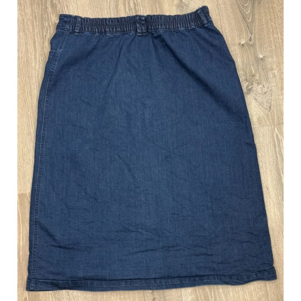 Laura Scott Denim Jean Y2K Midi Skirt 16 Button Up Pockets Elastic Waist Classic